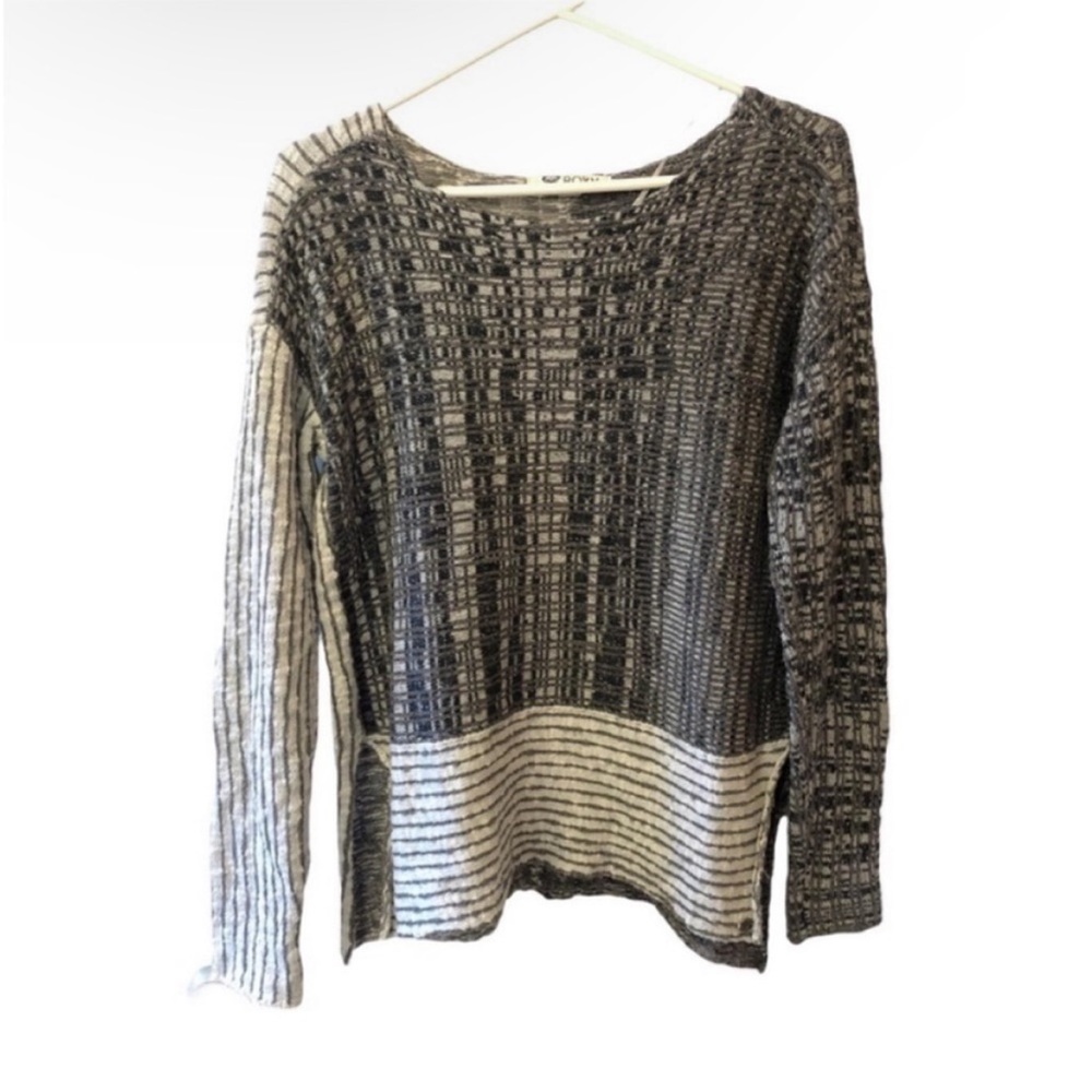 Roxy True Blue Sweater Gray Stripe Knit Color Block Lagenlook Boho Grunge Medium